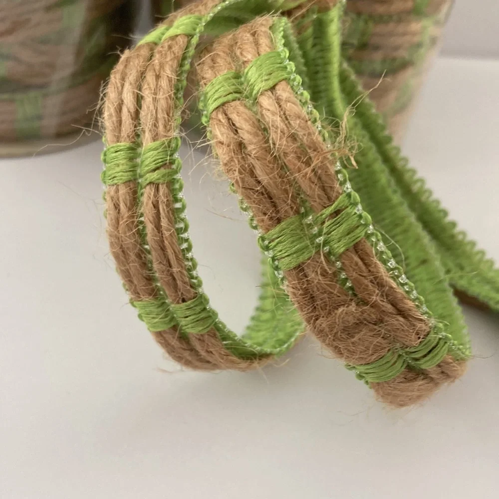 5 Rolls Offray Floral Ribbon Spring Green Jute Brown 1/2 inch